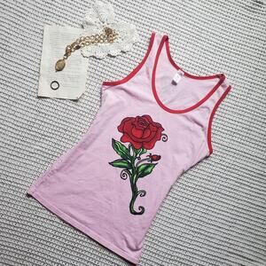Pink and red rose graphic tank top ed hardy inspired